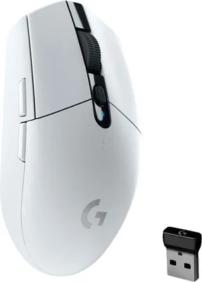 Produktbild von Logitech G G305, rechts, Optisch, RF Wireless + Bluetooth, 12000 DPI, 400 fps, Weiß