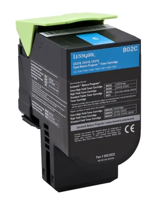 Produktbild von 802C Rückgabe-Toner Cyan 1000 Seiten kompatibel zu den Modellen / CX310dn / CX310n / CX410de / CX410dte / CX410e / CX510de / CX510dhe / CX510dthe