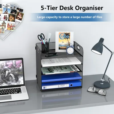 Produktbild von Büro-Organizer schwarz, Metall Briefablage für A4, 5 Fächer, Dokumentenhalter für Büro