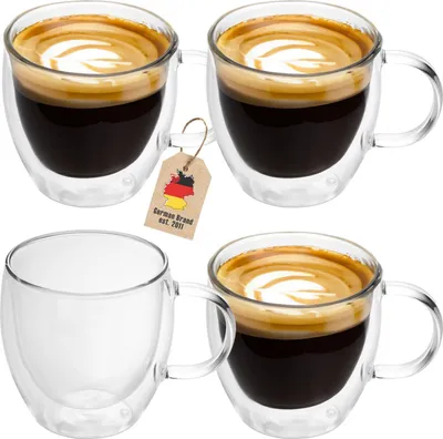 Obrázek produktu pro Intirilife 4x dvoustěnná sada termo sklenic 100 - 150 ml - termo sklenice termo sklenice foukané do úst izolované sklenice na latte macchiato sklenice na espresso sklenice na čaj sklenice na kávu s uchem