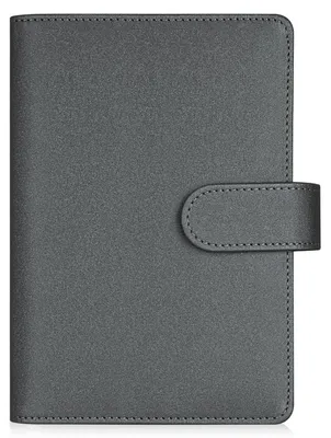 Immagine prodotto di Quaderno ad anelli A6, rivestito in ecopelle con effetto glitter nero, raccoglitore a 6 anelli per carta da note e buste per il budget