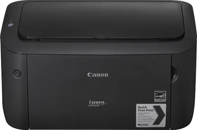 A black Canon i-SENSYS LBP6030B printer is shown from the front on a white background.