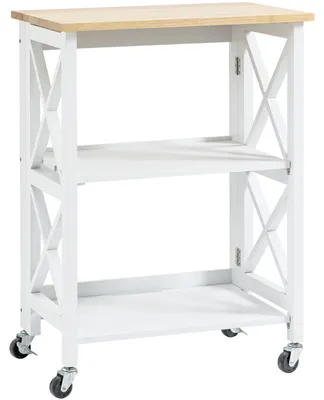 Obrázek produktu pro HOMCOM, vozík do kuchyně, kuchyňský vozík s kolečky, skládací, s 4 otočnými kolečky, vyrobený z MDF a kaučukového dřeva