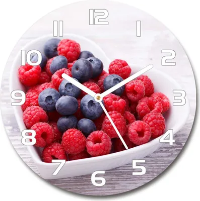 Produktbild von Wanduhr aus Glas 30fi Glasbild Glasuhr Gehärtetes Glas - weisse-zeiger - Raspberries and blueberries
