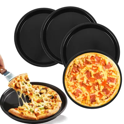 Pizzaplatte Set 4er – rund, antihaftbeschichtet, Ø 16,3 cm, schwarz