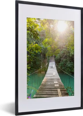 Produktbild von MuchoWow® Gerahmtes Poster Dschungel - Wasser - Brücke - Natur - Pflanzen 40x60 cm - Poster mit Schwarzem Bilderrahmen Wandposter Rahmen Foto Bilder - Poster in Rahmen