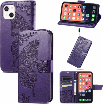 Produktbild von König Design Hülle kompatibel mit Apple iPhone 13 Kunstleder Handyhülle - Handy Case Violett
