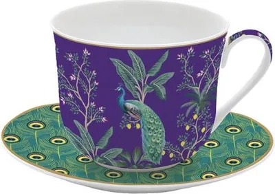 Image de Coffret Tasse Déjeuner Paon Impérial Design élégant Paon Impérial - Easy Life
