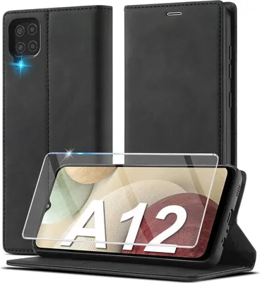 Produktbild von Samsung Galaxy A12/M12 Hülle Leder Flip Wallet mit Schutzfolie