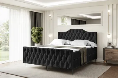 Produktbild von ALTDECOR Boxspringbett mit Schwarz Füßen, Matratze und Lattenrost, Topper, Fußteil, Polsterbett mit Bettkasten, Bett mit Stauraum H4-Matratze, Doppelbett - VILA-1-FC-Z - 120x200 - Schwarz Casablanca