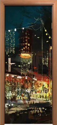 Produktbild von Türposter 80x200 cm Türaufkleber Türtapete Türfolie Klebefolie Stadt Straße Nacht Menschen modern