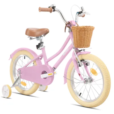 Productafbeelding van KEANO Prinses kinderfiets voor meisjes, verkrijgbaar in de maten 12, 16 en 20 inch, met rieten mandje, dubbele rem en kettingbeschermer