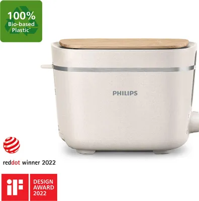 Produktbild von Philips Toaster Eco Conscious Edition, 2 Toastschlitze, Brötchenaufsatz, 8 Stufen, Auftaufunktion, Weiß (HD2640/10)