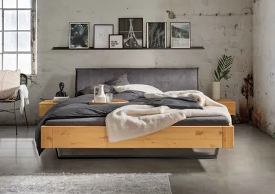 Produktbild von Bett Kiel 140x200 cm Kiefernholz Metall Grau Natur