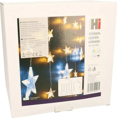 Productafbeelding van Kerstverlichting lichtgordijn - 138 sterren leds - 250 cm - warm wit