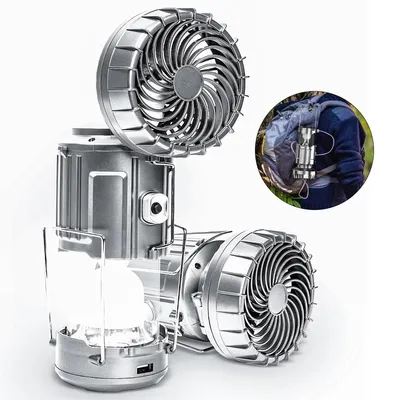 Produktbild von Solar Camping-Laterne mit Ventilator, 2-in-1 Notfalllampe & Powerbank, tragbar, hängbar, Zeltlicht für Outdoor, Camping und Notstromversorgung