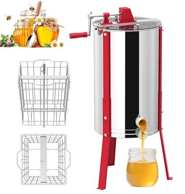 Image de Extracteur manuel en acier inoxydable pour 2 cadres, extracteur tangentiel, extracteur de miel manuel, centrifugeuse pour miel, extracteur de miel pour l'apiculture, réglable en hauteur, accessoire pour l'élevage d'abeilles