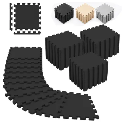 Image de Relaxdays, tapis de protection pour le sol, lot de 54, 30x30 cm, 5 m², avec bordure, insonorisant, en mousse, tapis de fitness type puzzle, couleur noire, Image générée par une IA