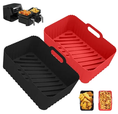 Produktbild von 2 Stück Heißluftfritteuse Zubehör - Silikon Backform für Heißluftfritteuse - 19.5x13x8cm - Wiederverwendbar - für Ninja AF300/AF400/DZ201/DZ401