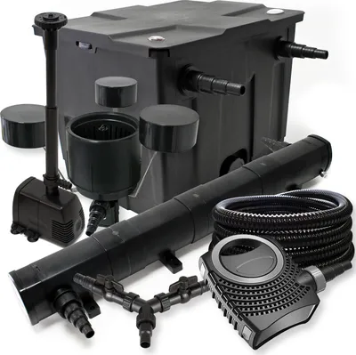 Obrázok produktu pre SunSun kompletná sada: CBF-350 jazierkový filter do 12000 l, CTF-8000 jazierkové čerpadlo 8000 l/h 70 W, CUV-272 jazierkový odkalovač 72 W, 25 m jazierková hadica 25 mm, CSP-250 skimmer 2500 l/h, HJ-943 fontána 800 l/h, Y-rozdeľovač