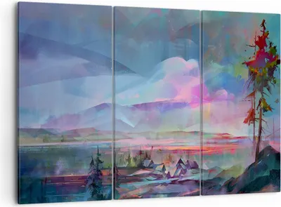 Produktbild von Bild auf Leinwand - Leinwandbild - Berge Baum Wasser - 105x70cm - Wand Bild - Wanddeko - Wandbilder - Leinwanddruck - Bilder - Kunstdruck - Wanddekoration - Leinwand bilder - Wandkunst - CE105x70-3919