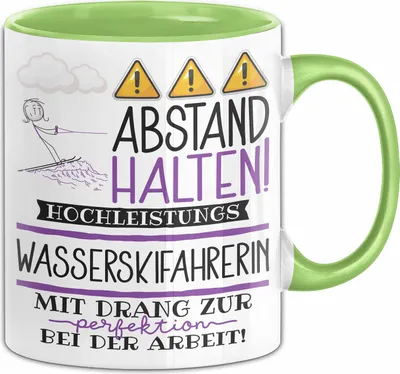 Produktbild von Wasserskifahrerin Tasse Geschenk Lustig Abstand Halten Hochleistungs-Wasserskifahrerin Mit Drang Zur Perfektion Bei Der Arbeit (Grün)