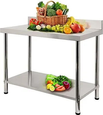Image de NAIZY Table professionnelle en acier inoxydable Table de travail en acier inoxydable Table de cuisine Gastro Table de préparation pour cuisine bar restaurant (Avec rebord, L x l x H : 100 * 60 * 85 cm)