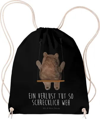 Produktbild von Mr. & Mrs. Panda Beutel Bär Schaukel - Schwarz - Geschenk, wander rucksack, Teddy, sporttasche klein, Säckchen, Stoffbeutel, Jutebeutel