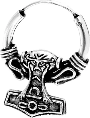 Produktbild von Single 925 Sterling Silber Keltische Bali Ohrring 16mm Creole Thors Hammer 7065