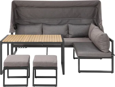 Produktbild von home24 Loungeset - 5-teilig - Stahl / Polyester - Grau