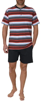 Produktbild von Eleganter Herren Shorty Pyjama kurzarm in Streifenoptik und mit Knopfleiste 62737 ; rot , 46