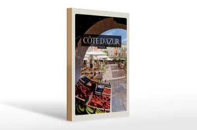 Produktbild von Holzschild Reise 20x30cm Cote d'azur France Obstmarkt Cafe