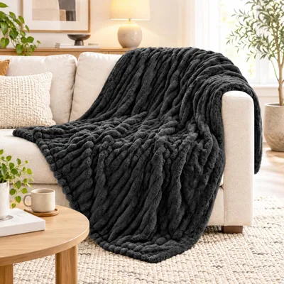 Produktbild von Dicke Cordflanell-Decke, Kuscheldecke, 160 x 200 cm, Schwarz