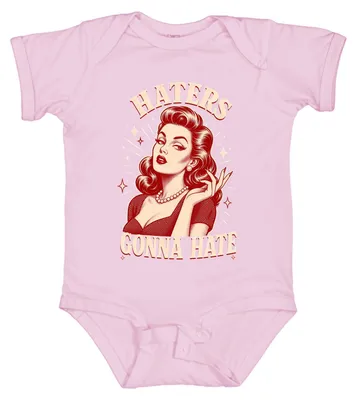 Productafbeelding van "Haters gonna hate" - Pin-up, rockabilly, jaren '50, statement, sarcasme, mode, babybody, roze, maat 3/6