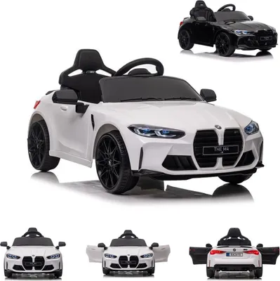 Immagine prodotto di ES-Toys bambini auto elettrica BMW M4 licenza 12V7A batteria 2 motori pneumatici EVA MP3 bianco