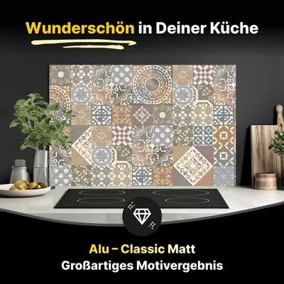 Produktbild von Spritzschutz Küchenrückwand aus Aluminiumverbund in Matt 60 x 40 cm Buntes portugiesisches Mosaik