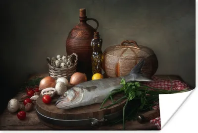 Produktbild von MuchoWow® Poster Rustikal - Fisch - Stilleben - Gemüse - Kräuter 120x80 cm - Bilder