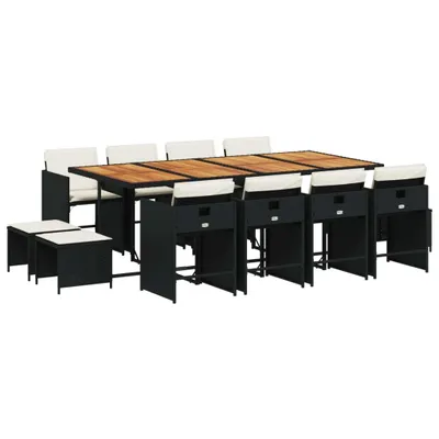 Produktbild von 13-tlg. Garten-Essgruppe mit Kissen Schwarz Poly Rattan