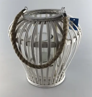 Produktbild von Gilde Weide Laterne bauchig Holz weiß 49891 !