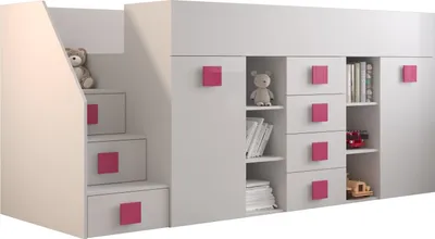 Produktbild von MINIO go for it, Etagenbett "TOLEDO 3", Links, Rosa glänzende Griffe, Weiße Farbe