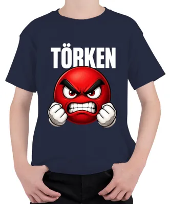 Produktbild von TÖRKEN wütender Emoji rot geballte Fäuste Comic Uni Kinder T-Shirt roter Smiley Comic, Navy, 104