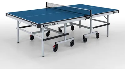 Produktbild von Sponeta S 6-53 I, Tischtennisplatte, Anfänger & Freizeitspieler, Rollaufsatz (2 Tabletops & 1 Fahrwerk), Blau, Spanholzplatte, Grau