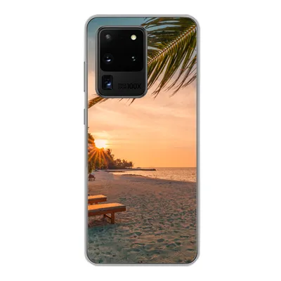 Produktbild von MuchoWow® Handyhülle Schutzhülle Hülle für Samsung Galaxy S20 Ultra Strand - Strandkorb - Sonnenuntergang Silikon Softcase Handy Hülle - Karteninhaber