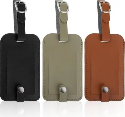 Produktbild von Leder-Kofferanhänger - 3er-Pack - mit echtem Leder - Schwarz, Braun, Grau