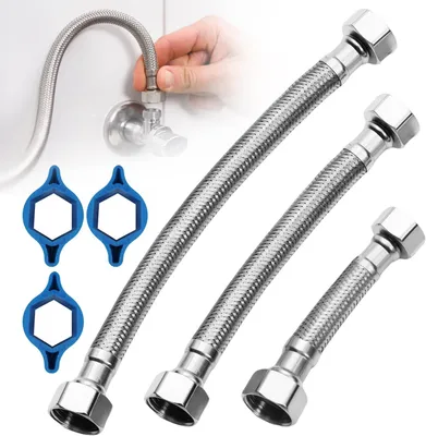 Image de Tuyau flexible 1/2", en acier inoxydable, de 10 cm, 20 cm ou 30 cm, pour raccordement d'eau