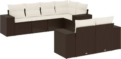 Produktbild von 7-tlg. Garten-Sofagarnitur mit Kissen Braun Poly Rattan