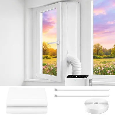 Produktbild von Mobiler Klimageräte-Fensterdichtungsstoff 3 m, doppelte Lüftungsschläuche, schützt vor Hitze, Insekten & Staub, einfache Montage ohne Bohren