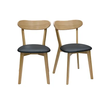 Produktbild von Miliboo - Vintage-Stühle aus hellem Holz mit Eichenfurnier und schwarzem Stoff (2er-Set) DOVE
