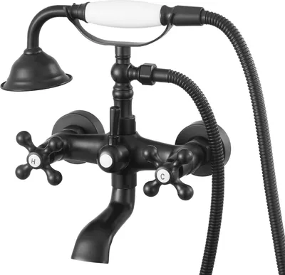 Produktbild von Badewannenarmatur - Wannenfüllarmatur mit Handbrause - Schwenkbarer 360°-Auslauf - Verstellbare Schwenkarme - Vintage Klauenfuß-Stil - Wandmontage - Mattschwarz