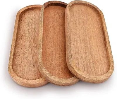 Zdjęcie produktu dla Owalna drewniana taca - idealna na przekąski - 3 sztuki - drewno mango - 30,48 cm